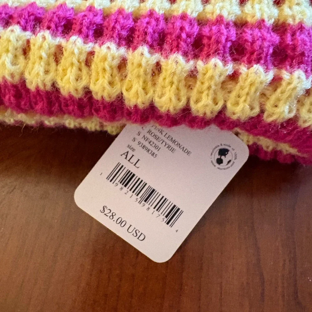 Free People Pink and Yellow Striped Beanie - Picture 2 of 3